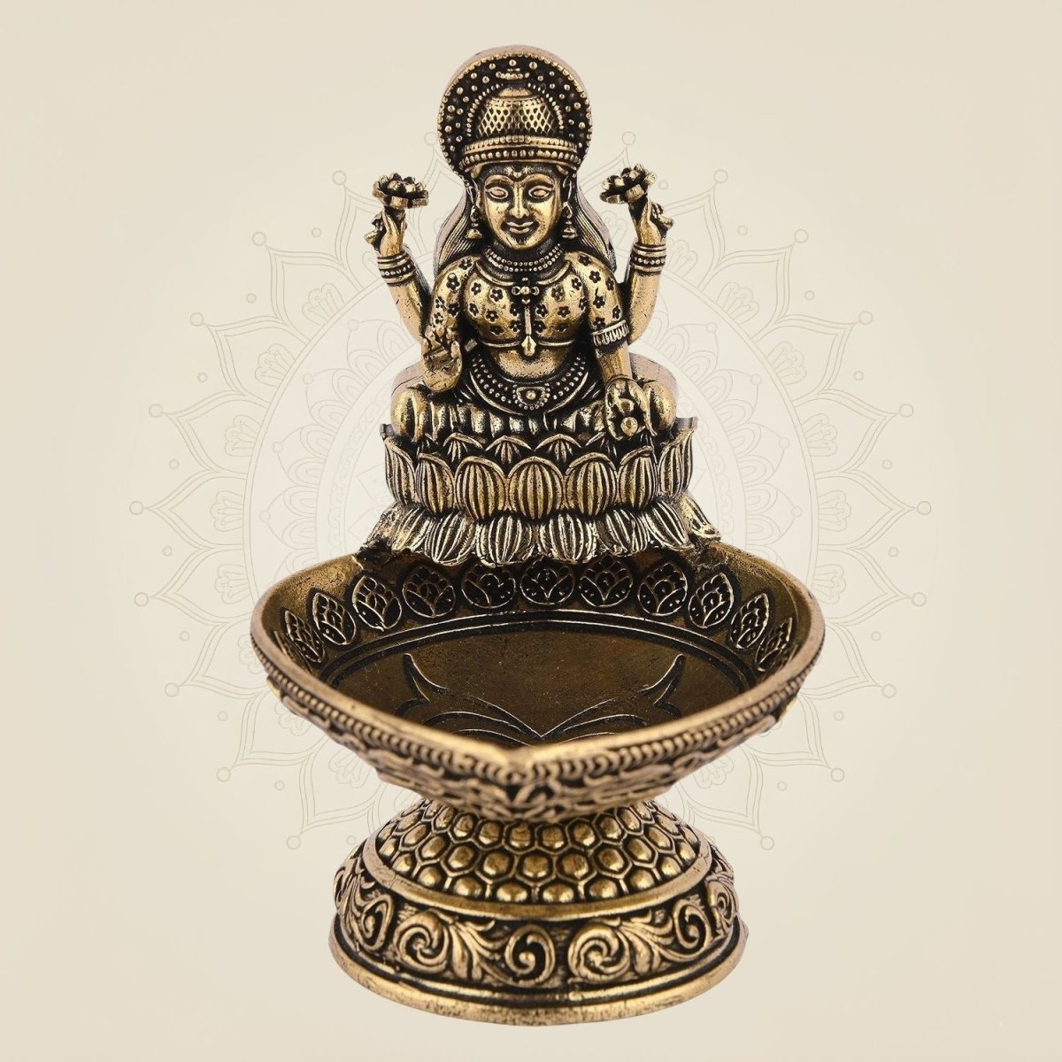 Pure Brass Laxmi Diya 3.5" Inch – Handcrafted Lightweight Spiritual Oil Lamp for Temple - Luxeartisanship
