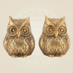 Pure Brass Owl Pair Artisan - 3"