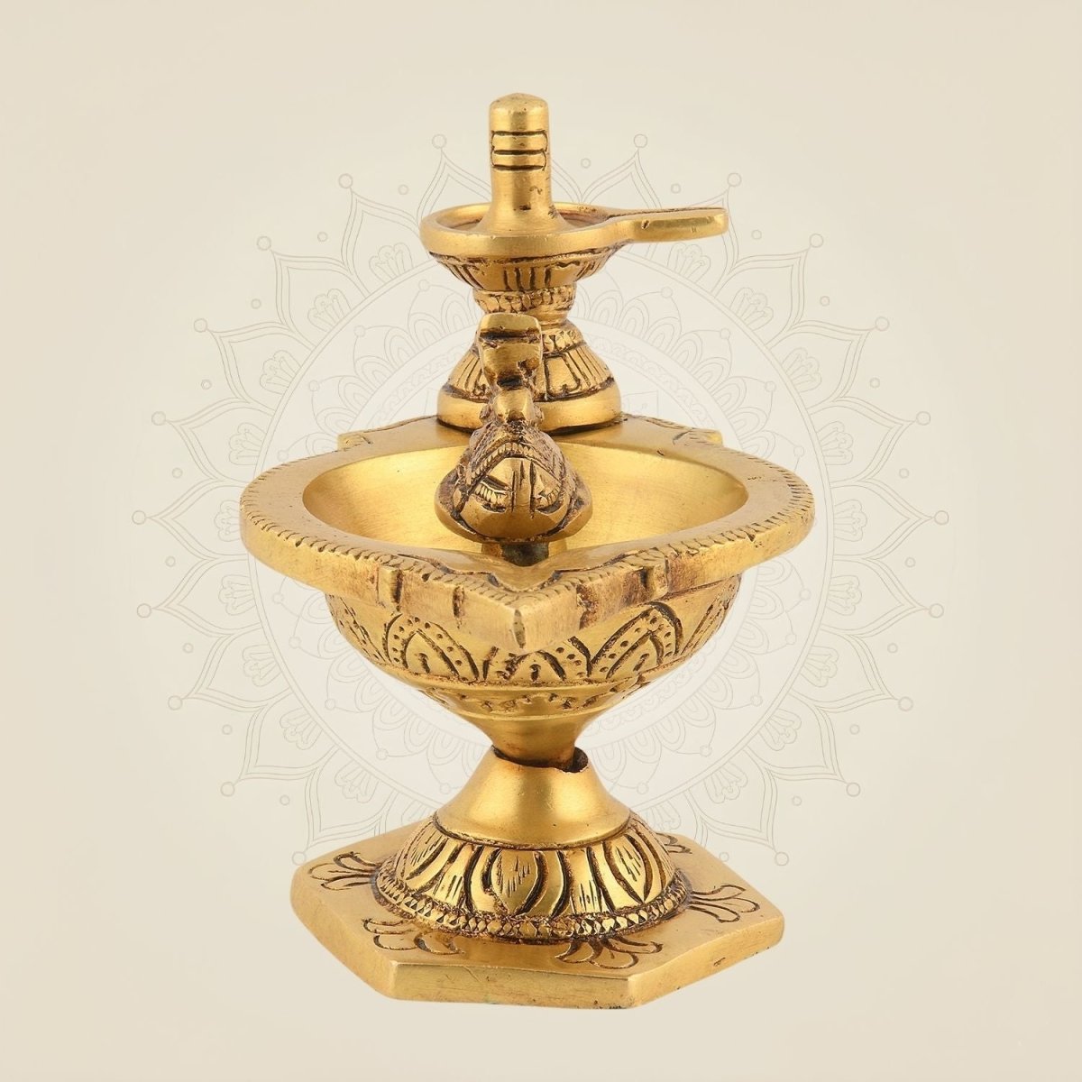 Pure Brass Shivling & Nandi Diya 4.25"