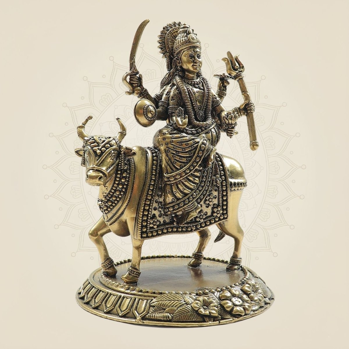 Goddess Murti Seated Gracefully on Cow