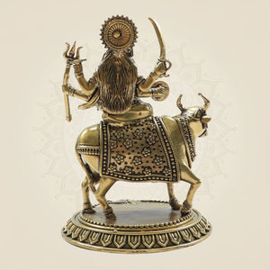 Pure Brass Umiya Mata Idol 6"– Goddess Murti Seated Gracefully on Cow - Luxeartisanship
