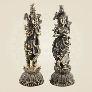 Radha Krishna Brass Idol Pair 5.5" – Handcrafted South Indian Style Murti - Luxeartisanship
