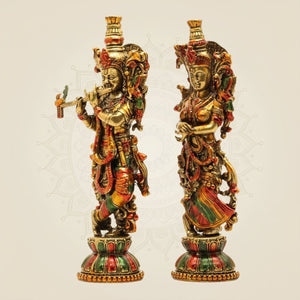 Radha Krishna Brass Idol Pair 5.5" – Handcrafted South Indian Style Murti - Luxeartisanship