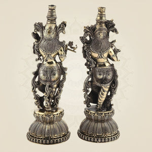 Radha Krishna Brass Idol Pair 5.5" – Handcrafted South Indian Style Murti - Luxeartisanship