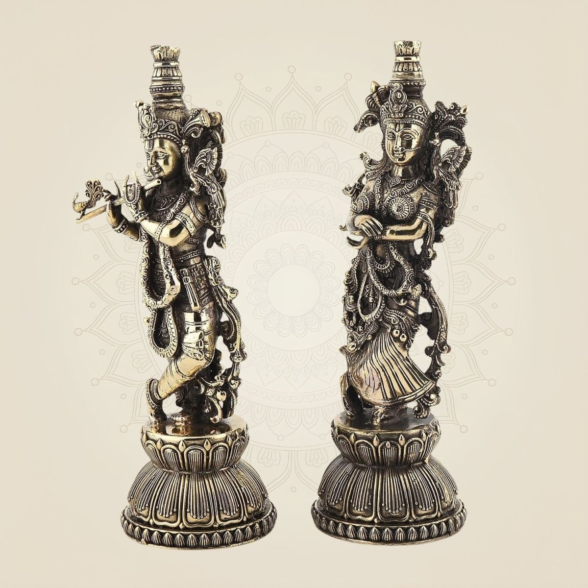 Radha Krishna Brass Idol Pair 5.5" – Handcrafted South Indian Style Murti - Luxeartisanship