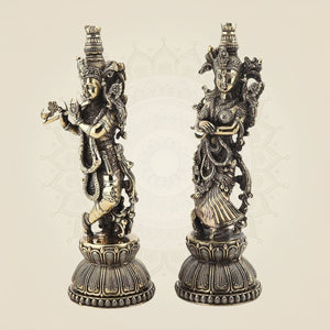 Radha Krishna Brass Idol Pair 5.5" – Handcrafted South Indian Style Murti - Luxeartisanship