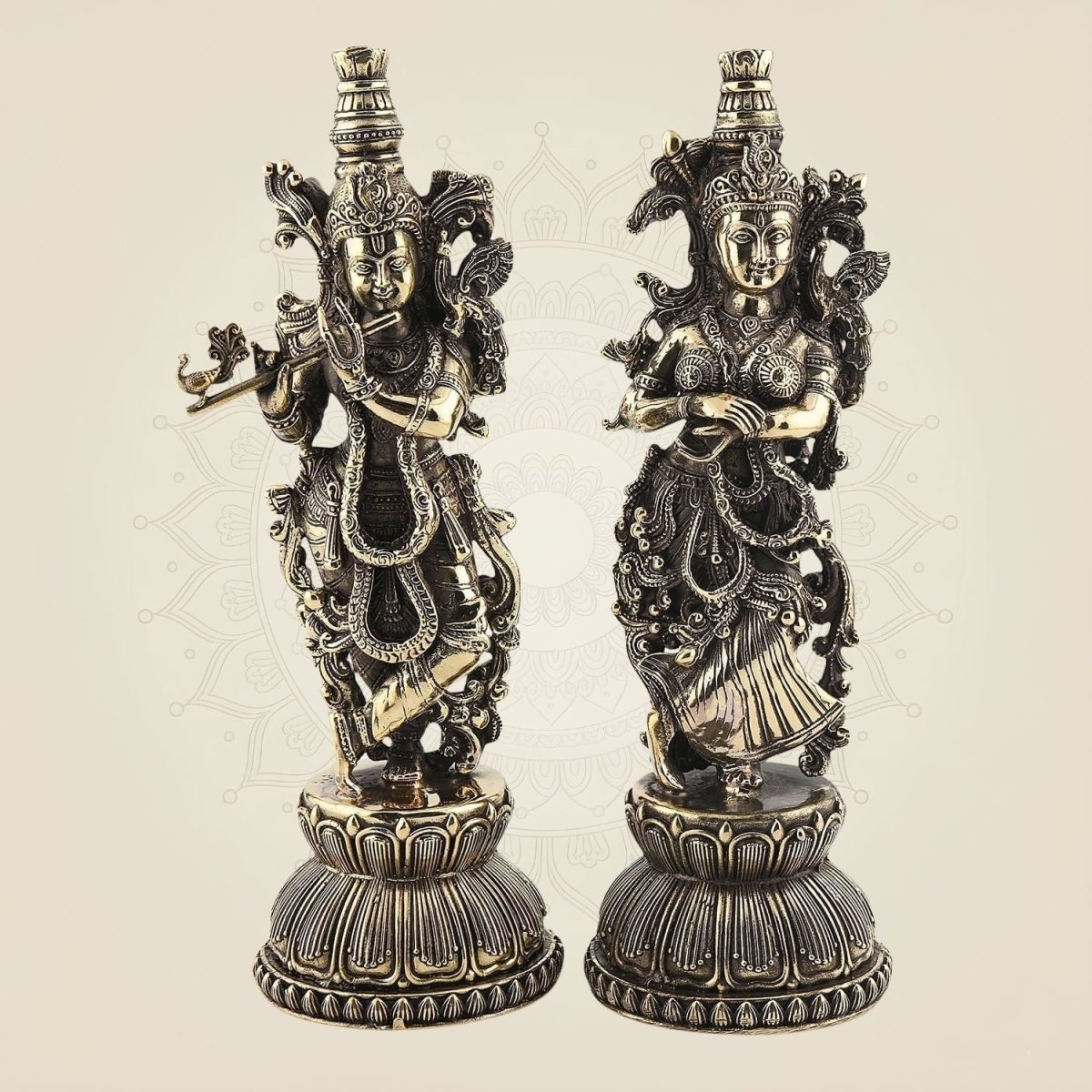 Radha Krishna Brass Idol Pair 5.5" – Handcrafted South Indian Style Murti - Luxeartisanship