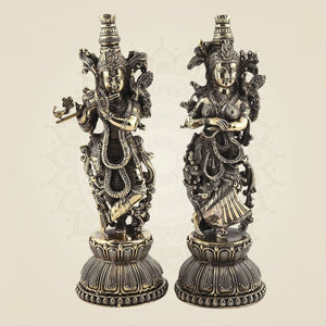 Radha Krishna Brass Idol Pair 5.5" – Handcrafted South Indian Style Murti - Luxeartisanship