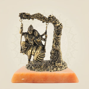 Radha Krishna Brass Idol with stone base