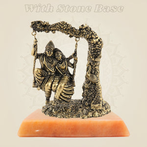 Radha Krishna Brass Idol with stone base
