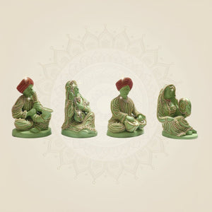 Rajasthani Musician Brass set of 4 Showpiece with Jewellery Stone Work Decor - Luxeartisanship