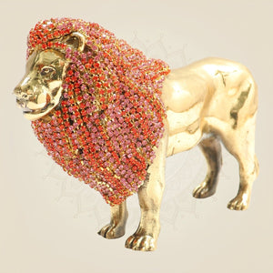 Regal Brass Lion Figurine with Rhinestone Work β 3.75 Inch - Luxeartisanship