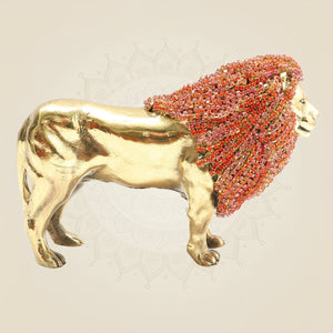 Regal Brass Lion Figurine with Rhinestone Work β 3.75 Inch - Luxeartisanship