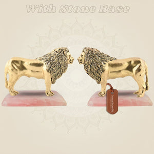 Regal Lion Pair Brass Figurine – 3.75" Handcrafted Idol Vastu Décor for Home, Office & Gifting - Luxeartisanship