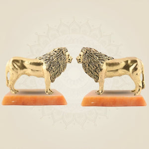 Regal Lion Pair Brass Figurine with stone base