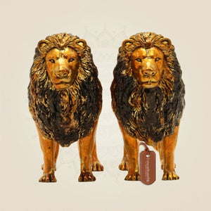 Regal Lion Pair Brass Figurine – 3.75" Handcrafted Idol Vastu Décor for Home, Office & Gifting - Luxeartisanship