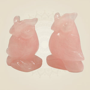 Rose Quartz Owl Showpiece Vastu Pair of 2 for Home & Office Decor - Luxeartisanship