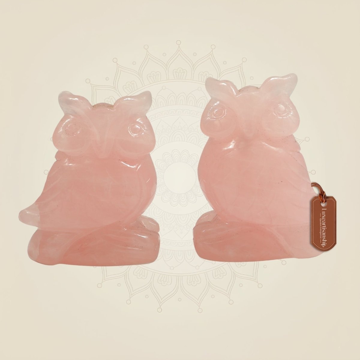 Rose Quartz Owl Showpiece Vastu Pair of 2 for Home & Office Decor - Luxeartisanship