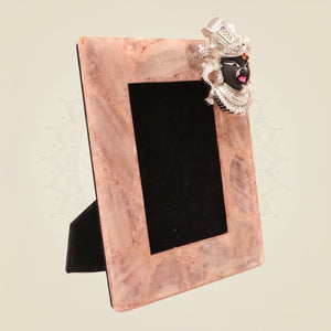 Rose Quartz Photo Frame with Silver-Plated Shrinathji Motif – Elegant Home Decor - Luxeartisanship