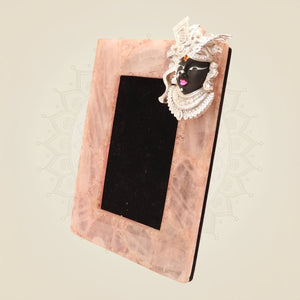 Rose Quartz Photo Frame with Silver-Plated Shrinathji Motif – Elegant Home Decor - Luxeartisanship
