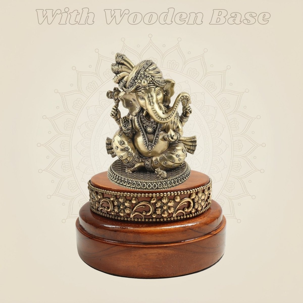 Wooden Base Highlighting a Brass Ganesha Idol