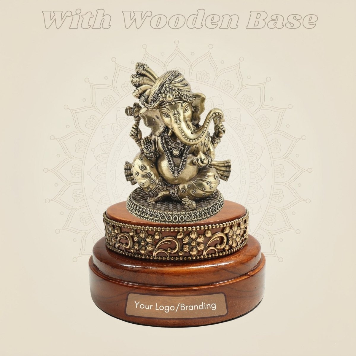Wooden Base Highlighting a Brass Ganesha Murti