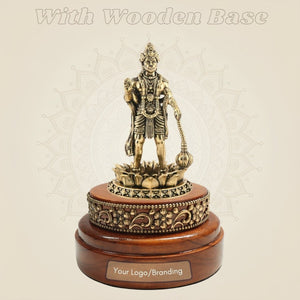 Wooden Base Supporting Sacred Brass Hanuman Murti