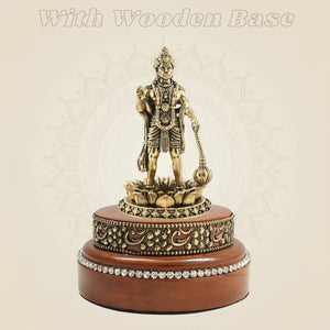 Wooden Base Supporting Sacred Brass Hanuman Sculpture