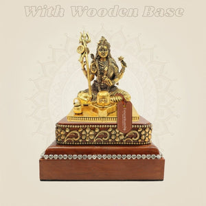 Ardhanarishwar Brass Idol with Shivling on Square Wooden Base