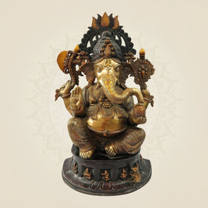 Seated Chaturbhuja Lord Ganesha Idol in Brass