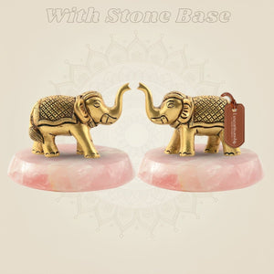 Set of 2 Brass Elephant Showpiece with stonebase
