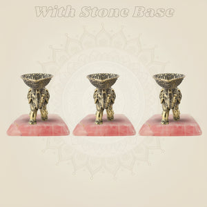 Set of 3 Elephant Diya on stone base