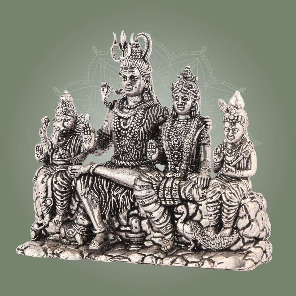 Shiva Parivar Brass Idol – 4.5" Silver Finish Handcrafted Statue Symbolizing Divine Unity - Luxeartisanship