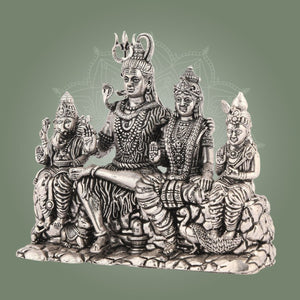 Shiva Parivar Brass Idol – 4.5" Silver Finish Handcrafted Statue Symbolizing Divine Unity - Luxeartisanship