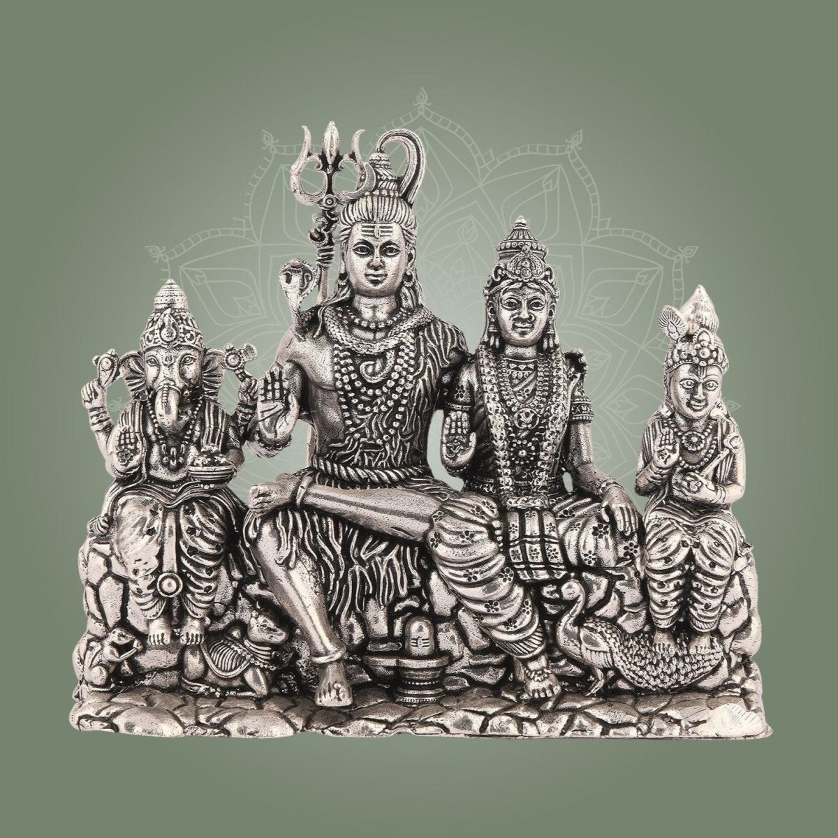 Shiva Parivar Brass Idol – 4.5" Silver Finish Handcrafted Statue Symbolizing Divine Unity - Luxeartisanship