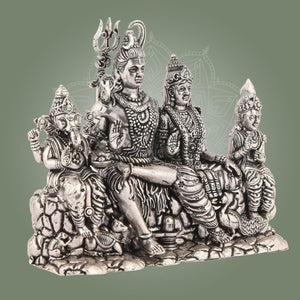 Shiva Parivar Brass Idol – 4.5" Silver Finish Handcrafted Statue Symbolizing Divine Unity - Luxeartisanship