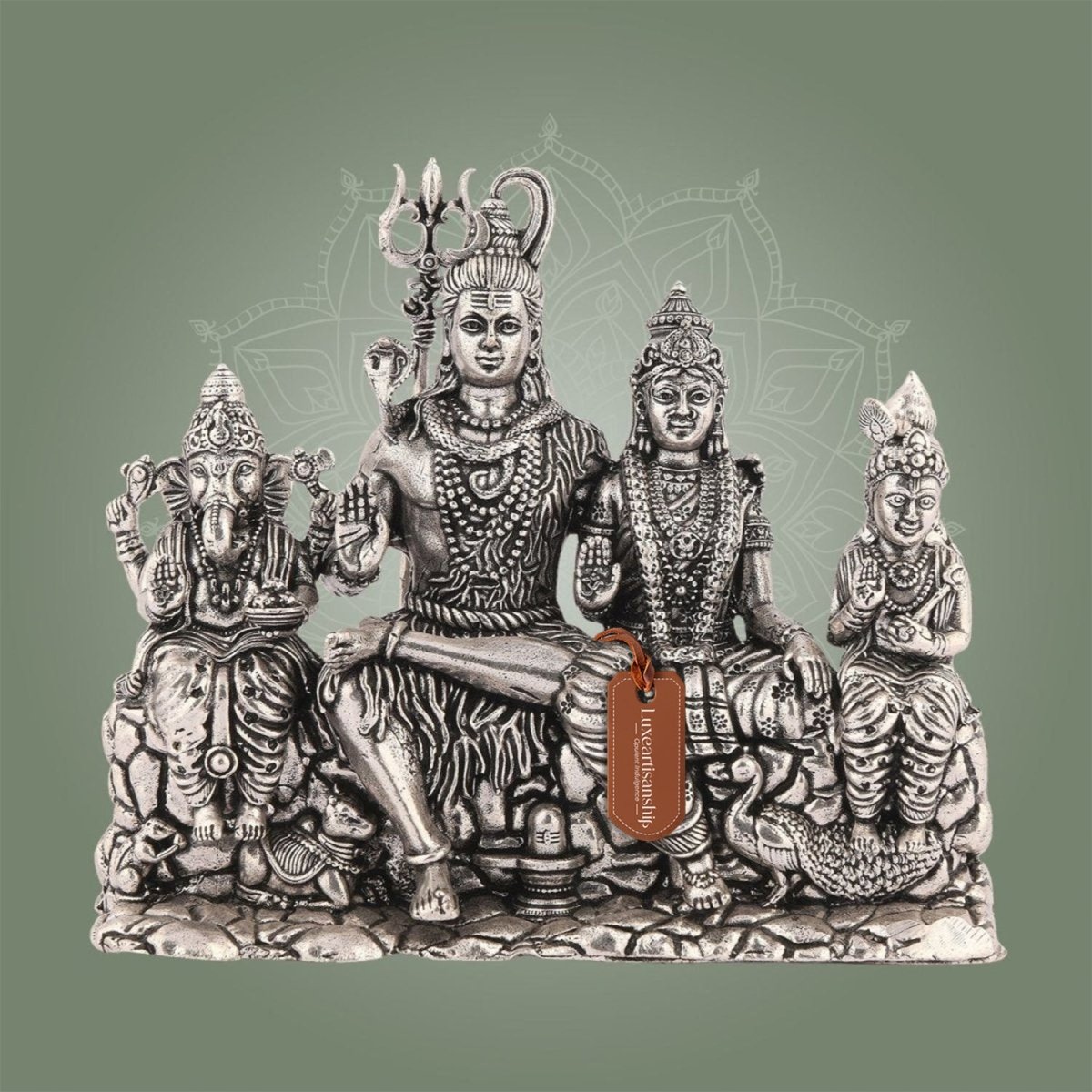 Shiva Parivar Brass Idol – 4.5" Silver Finish Handcrafted Statue Symbolizing Divine Unity - Luxeartisanship