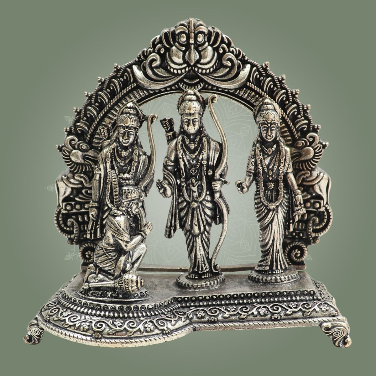 Silver Plated Brass Ram Darbar Idol 4" Featuring Ram, Sita, Lakshman - Luxeartisanship