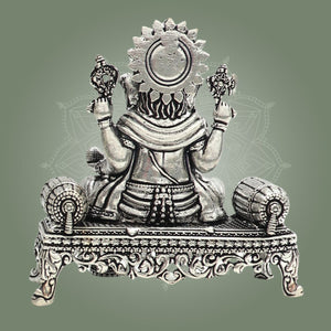 Silver Plated Ganesha Brass Idol, Home Mandir Idol, Puja Murti 3.5" - Luxeartisanship