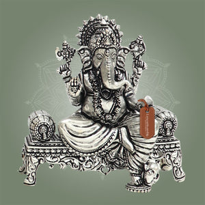 Silver Plated Ganesha Brass Idol, Home Mandir Idol, Puja Murti 3.5" - Luxeartisanship
