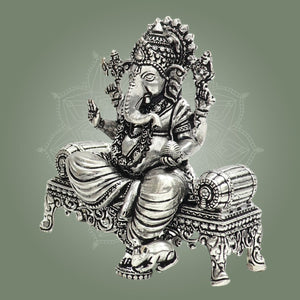 Silver Plated Ganesha Brass Idol, Home Mandir Idol, Puja Murti 3.5" - Luxeartisanship