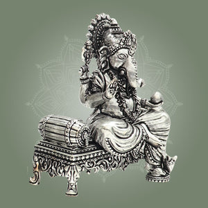 Silver Plated Ganesha Brass Idol, Home Mandir Idol, Puja Murti 3.5" - Luxeartisanship