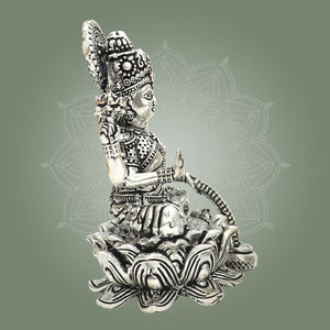 Silver Plated Goddess Lakshmi Lotus Base Brass Statue 4" - Luxeartisanship