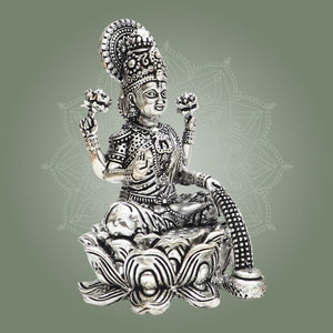 Silver Plated Goddess Lakshmi Lotus Base Brass Statue 4" - Luxeartisanship