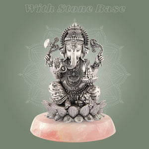 Silver - Plated Brass Ganesha on Lotus Idol - Luxeartisanship