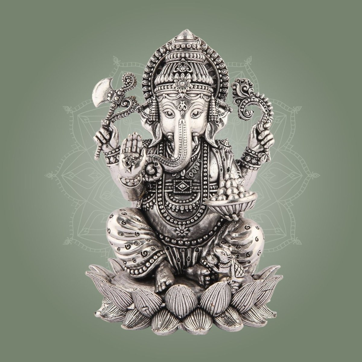 Silver - Plated Lord Ganesha on Lotus Idol – 4" Superfine Pure Brass Statue - Luxeartisanship