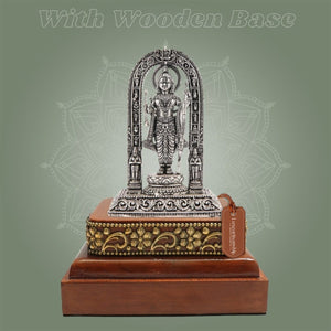 Silver Plated Ram Lalla Brass Idol (4″) with Polished Square Wooden Stand - Luxeartisanship
