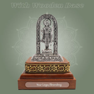 Silver Plated Ram Lalla Brass Idol (4″) with Polished Square Wooden Stand - Luxeartisanship