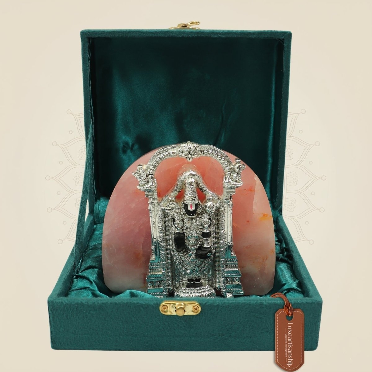 Silver Plated Tirupati Balaji Idol on Stone Base – Lord Venkateswara Murti for Decor & Gifting - Luxeartisanship