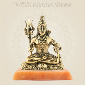 Small Size Brass Shiva in Meditation Statue on Stone Base